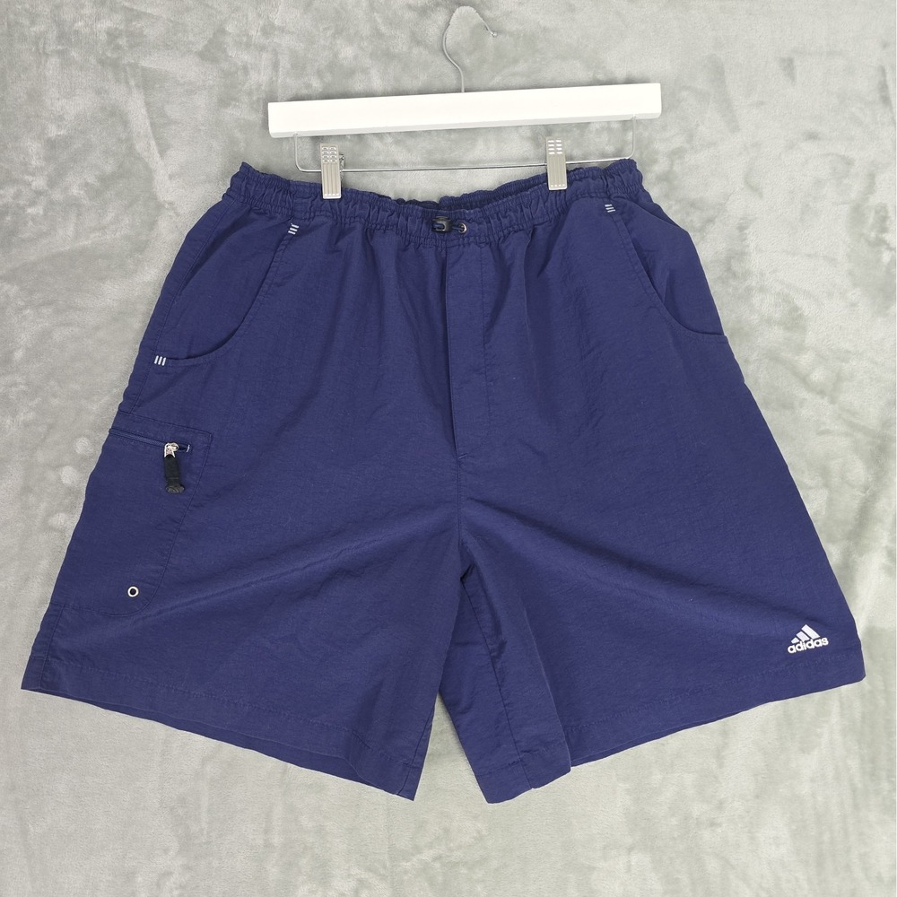 ADIDAS VTG Mens Nylon 8" Shorts Large Blue Gym Athletic 10736